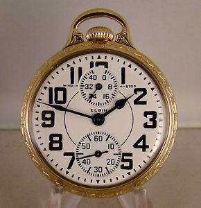 ELGN B.W.RAYMOND 23j 10k GOLD FILLED OF UP/DOWN WIND INDICATOR RR POCKET WATCH