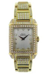 Girard Perregaux Vintage 2592 Yellow Gold Diamond Pave Silver Dial Ladies Watch