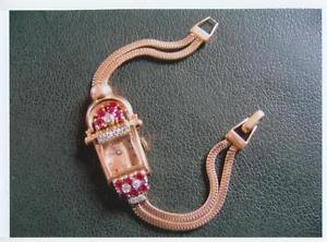 Art Deco Bulova Wristwatch 1940s 14k Rose Gold 9 Rubies & 9 Diamonds