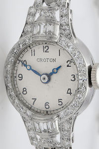 Antique $10,000 Croton 3ct VS G Baguette Diamond Platinum Ladies Watch WARRANTY