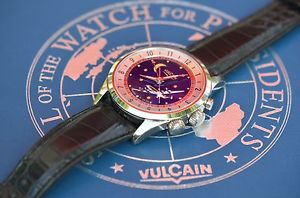 Vulcain Cloisonné Super Constellation Dual Time White gold enamel dial men watch