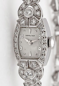 Antique 1940s $6000 Hamilton 2ct VS G Diamond Platinum Watch