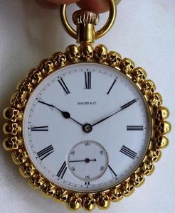MUSEUM Baume 14k Gold&Enamel Doctor's CHRONOMETER Skull Memento Mori watch.126g