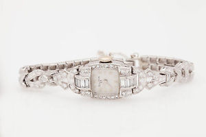 Antique 1930s $10000 Orange Blossom Bulova 23j 2ct Diamond Platinum Ladies Watch