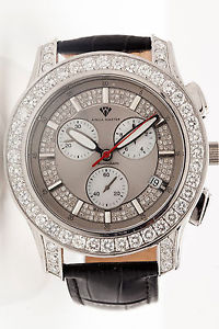 Estate $12,000 Aqua Master 8ct Diamond Chronograph Mens Watch
