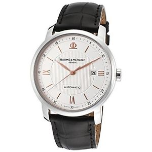 Baume  and  Mercier Mens Classima Automatic Silver Dial Black Genuine Leather