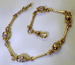 $12000 Victorian 14k gold&1.4ct Diamonds Memento Mori Skulls pocket watch chain