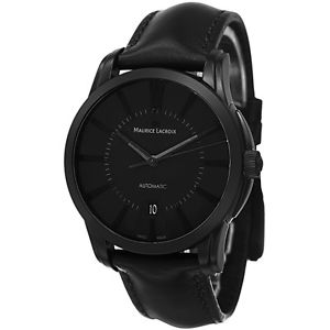 Maurice Lacroix Mens Pontos Black Dial Black Leather Strap Automatic Watch PT614