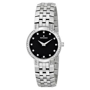 Movado Womens 605586 Faceto Stainless Steel Watch with Diamonds