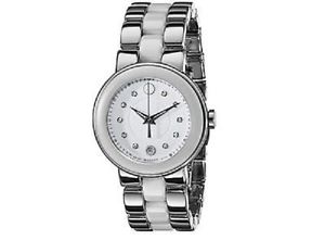 Movado Cerena Stainless Steel White Ceramic w/ Diamonds Womens Watch 0606540 NEW