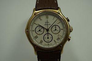 EBEL 1911 CHRONOGRAPH SOLID 18K YELLOW GOLD AUTOMATIC DATES 1990'S BID NOW!!