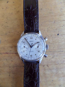 VINTAGE ANTIQUE OLD STEEL AMC VALJOUX 23 SCREW BACK CHRONOGRAPH JUST SERVICED