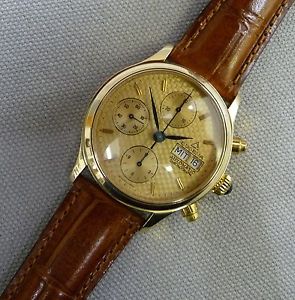 Dugena Automatic Chronograph 585 Gold massiv Valjoux 7750 Lederband 14k Herren