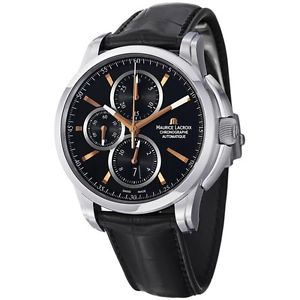 Maurice Lacroix Pontos Chronograph Mens Black Leather Strap Watch PT6188-SS001-3