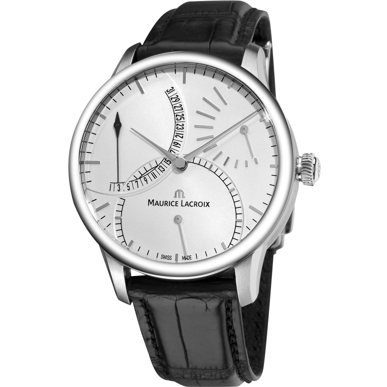 Maurice Lacroix Mens MP6508-SS001130 MasterPiece Black Leather Strap Watch