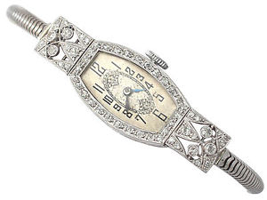 Vintage 1.10 Ct Diamond, Platinum and 9 k White Gold Cocktail Watch 1959