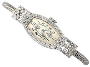 Vintage 1.10 ct Diamond, Platinum and 9 ct White Gold Cocktail Watch 1959