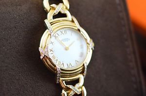 AUTH Hermes RUBAN 18K YELLOW/ROSE GOLD DIAMOND watch