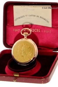 SHOOTING CONTEST ZÜRICH CHARLES ROSAT 18K GOLD POCKET WATCH W. BULETIN DE MARCHE