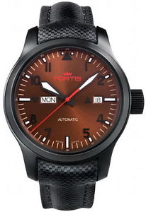 Fortis Men's 655.18.98 LP 'Aeromaster Dusk' Automatic Day Date Black Watch