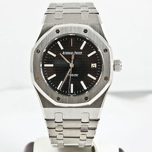 Audemars Piguet 39mm Stainless Steel Royal Oak Watch Model 15300 Black Dial