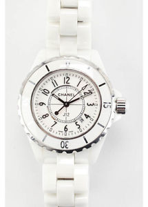 AUTH CHANEL J12 White Ceramic Tachymeter Date Quartz Wrist Watch EVJW