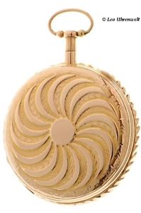 AUFWÄNDIG DEKORIERTE 18KT GOLD SPINDELTASCHENUHR MIT VIERTELSTUNDEN-REPETITION