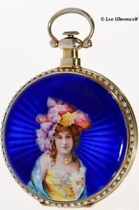A RARE, LARGE PEARL-SET ENAMEL POCKET WATCH FOR THE CHINESE MARKET, 120 GRAM