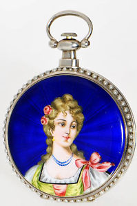 A RARE, LARGE PEARL-SET ENAMEL POCKET WATCH FOR THE CHINESE MARKET, 121 GRAM