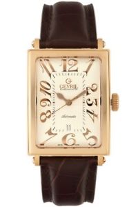 Gevril Mens 5100A Avenue of America Automatic Rose Gold Leather Brown Watch