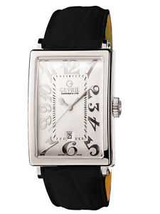 Gevril Women's 7040N Avenue of Americas White Dial Black Leather Date Watch