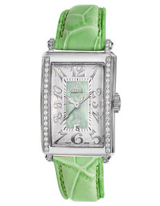 Gevril Womens 7246NE Avenue of Americas Mini Diamond Green Leather Watch