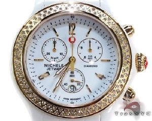 Ladies Women Diamond Michele White Ceramic Gold Watch Round Cut H Color 0.50ct