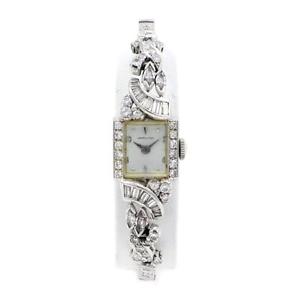 AS IS 14k White Gold/Platinum Hamilton Diamond Dress Watch 1.76ct