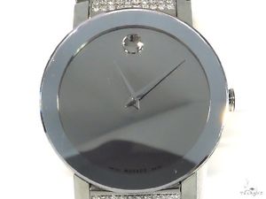 Mens Diamond Watch Movado Round Cut G Color Sapphire 0606093 5.00ct
