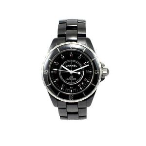 Ladies SS/Black Ceramic Chanel J12 Watch with Factory Ruby Dial