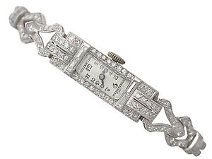 Circa 1930 2.88ct Diamond and Platinum Ladies Cocktail Watch - Art Deco Style