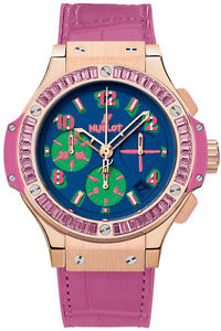Big Bang Pop Art Yellow Gold Rose Pink Leather Men's Watch
