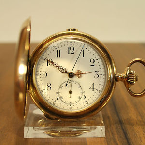 LA VICTOIRE / ALFRED LUGRIN CHRONOGRAPH 1/4 REPETITION TASCHENUHR 14K 585 GOLD