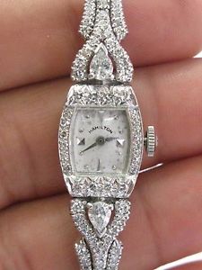 Vintage Platinum Hamilton Diamond Watch 6.25" 2.25Ct