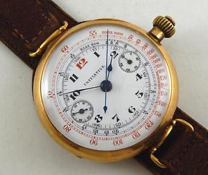 INITIATIVE ONE BUTTON CHRONOGRAPH LARGE SOLID 18KT GOLD WITH PORCELAIN  1920s