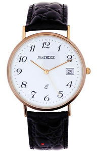 Gents 9ct Gold Wristwatch with Standard Numerals and Date on Black Leather Strap