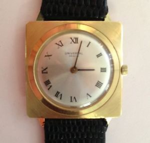 Prestige Universal Geneve Solid 18K Yellow GOLD 26682 Watch W/Genuine Lizard Ban