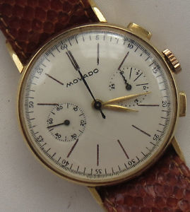 Movado chronograph mens wristwatch 18K solid gold case load manual cal. 90