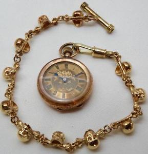 Rare Victorian 14k solid gold Doctors Skull links Memento Mori Chain fob&watch