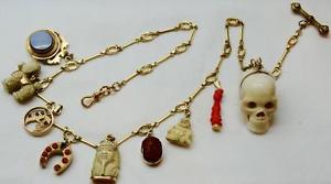 The ultimate Victorian Memento Mori Skull pocket watch chain fob.18k gold/105g!!