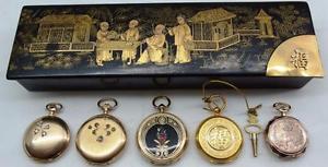 Lot of 5 gold,enamel&diamonds pocket watches.Zenith,L.Audemars...Chinese market