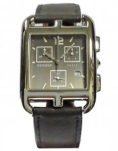 HERMES Mod. CAPE CODE CRONO QUARTZ SS CASE LEATHER STRAP CC1.910.330-VBN
