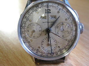 VINTAGE, WITTNAUER 3 DATE, 3 REGISTER CHRONOGRAPH WRISTWATCH, V72C, STLS/STL