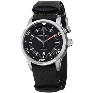 Maurice Lacroix Pontos S Diver Mens Black Leather Strap Automatic Watch PT6248-S